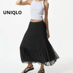 未使用品　ユニクロ　UNIQLO　シフォンティアードスカート　M　ブラック