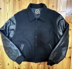 90s RENNOC ブラック無地スタジャン 袖レザーのサムネイル
