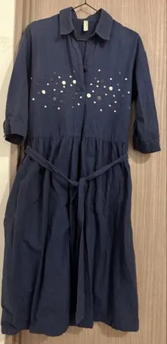 ピープルツリー　ブルー　刺繍ワンピース Mのサムネイル