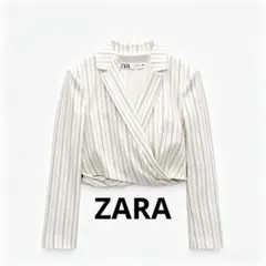 新品　ZARA ストライプ　長袖　ショートジャケット　クロップド丈ブレザー
