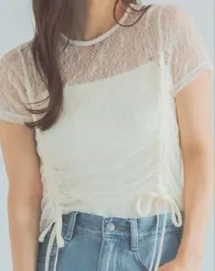 mysty womanレースアレンジドロストTシャツ　ホワイト　Fサイズのサムネイル