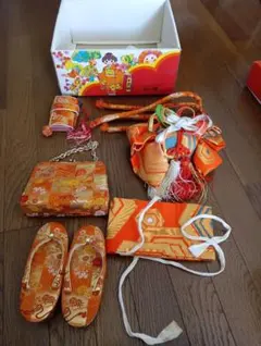 七五三用帯、小物、草履一式セット オレンジ色
