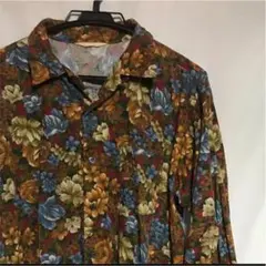 古着 総柄開襟シャツ 花柄 ボタニカル アート柄 ヨーロピアン レトロ