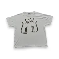 90s ビンテージ Tシャツ 猫 アニマル柄 白 アートT USA製 半袖 古着のサムネイル
