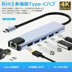 6in1 Type-C ハブ HDMI PD急速充電 高速LAN USB3.0
