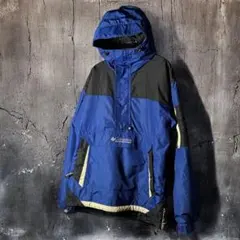 90s Columbia ナイロンアノラックパーカー　フーディ　青黒　アウトドア