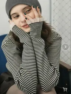 【ガーリー 着回しコーデ】ストライプ タートルネック ニット