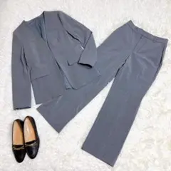 GU パンツスーツ　ノーカラージャケット　パンツ　ウォッシャブル　グレー　S