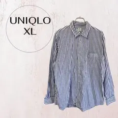 ユニクロ ストライプシャツ 長袖 ブルー ホワイト XL 男女兼用 綿100%