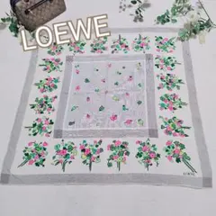 LOEWE　ロエベ　大判シルクスカーフ　花柄　フローラル　オフホワイト系