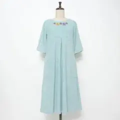 シビラ 花模様刺繍 タオルドレス ワンピース ライトブルー*QD1647