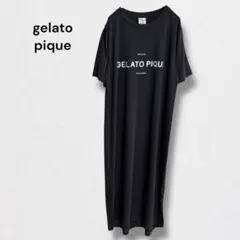 ジェラートピケ カットソーワンピース ロング ロゴ 半袖 ルームウェア スリット