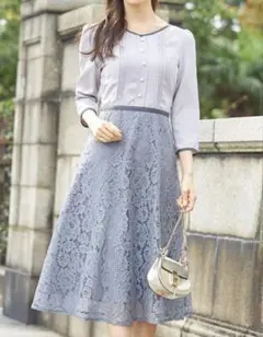 トッコクローゼット　パール付きタック入りレース切り替えバイカラーワンピース