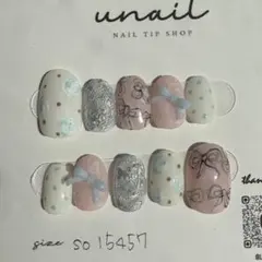 n20ネイルチップ　韓国ネイル　りぼん　現品★so①⑤④⑤⑦