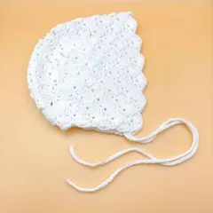 シェル編みのベビーボンネット① ベビー帽子 コットン100% 新生児〜6ヶ月前後