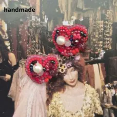 【handmade】ビーズ パール ハートピアス【ハンドメイド】
