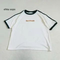 エヘカソポ ehka sopo リンガーTシャツ ロゴ 半袖 白緑 綿混