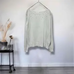 ViS◎ビジュー付きニット Lサイズ ライトグリーン　淡色 ヴィス　クルーネック