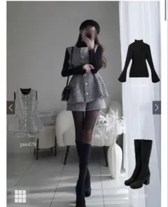 GRL フリージアツイードベスト×ショートパンツセットアップ　卒業式　入学式