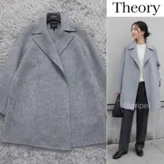 theory セオリーダブルフェイス カシミヤ ノーカラーコートグレー P