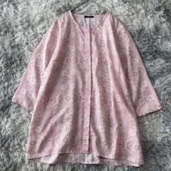 PISANO ペイズリー柄 ブラウス チュニック丈【LL】ピンク 体型カバー