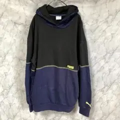 10488 PUMA 配色パーカー ネイビー&ブラック S 小さいサイズ 古着