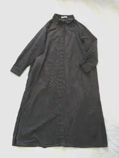 ショコラフィネローブ ダークブラウン シャツワンピース 長袖 コーデュロイ