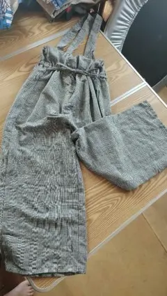 チェック柄サスペンダーロングパンツ 160cm