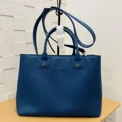 【美品】agnes b.レザー　トートバッグ　2way ブルー　牛革のサムネイル