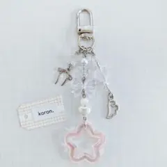 【A-053】ハンドメイド ビーズキーホルダー ビーズチャーム ピンク
