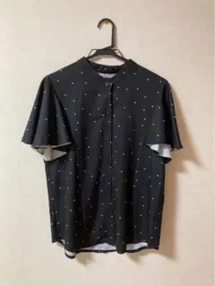 Coo+i ドット　フレア袖 半袖 ブラウス 黒