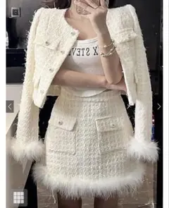 フェザーツイードジャケット×インパン裏地付きスカートセットアップ[pm634]