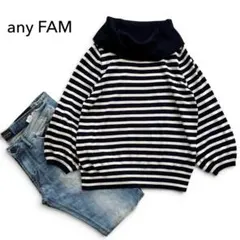 any FAM ボーダー タートルネックニット ネイビー オフホワイト ゆったりのサムネイル