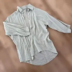 リネン 長袖シャツ 薄いグリーン