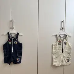 ミキハウス　ロンパース2点セット デニム・ホワイト