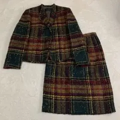MILAN セットアップ　チェック柄　モヘア60% ウール32% レトロ　総柄