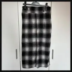 ブロックチェック柄 タイトスカート ロングミディ　ブラック黒　ツイード風　ウール