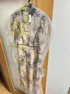 Leja 配色パイピングプチハイネック花柄刺繍ラメレース　ベージュ　M