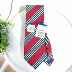 新品 HILTON ネクタイ タグ付き 赤×深緑色 イタリア製生地 ストライプ