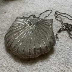 ヴィンテージ　透明ビーズのパーティバッグ　ハンドバッグ、ショルダーバッグ2ウエイ