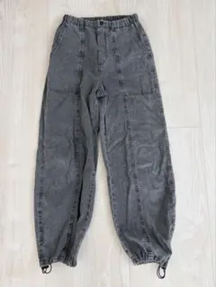 GU ケミカルウォッシュ ワイドデニム ジョガーパンツ S グレー