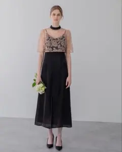 Leja】ドット柄スパンコールパフスリーブボレロオールインワンドレス
