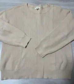ベージュ リブ編み 長袖ニットセーター　THESHOPTK