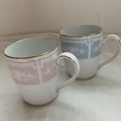 レースウッドゴールド マグカップ ペアセット（ブルー・ピンク）
