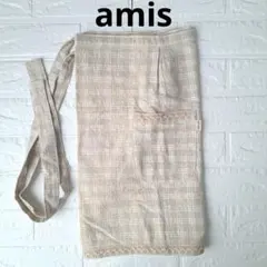 【美品】amis★カフェエプロン　ベージュ　チェック　ギャルソンエプロン