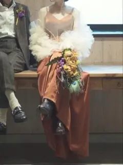 ウエディングドレス　テラコッタ カラードレス チュール 前撮り 二次会