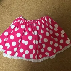 ハンドメイド キッズミニーちゃん風レース付ドットスカート110 70〜130