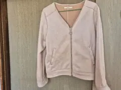 ベージュ ノーカラージャケット スエード風