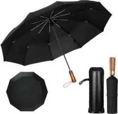 おりたたみ傘 天然木ハンドル ワンタッチ自動開閉式 晴雨兼用 耐風設計