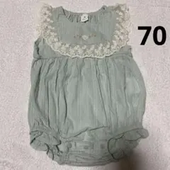 Cottoli ミントグリーン レース付きロンパース　フリル　バースデイ　70